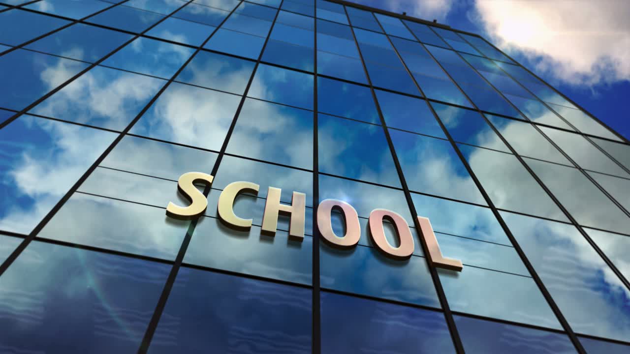 거울 하늘 루프 애니메이션과 함께 학교 유리 마천루