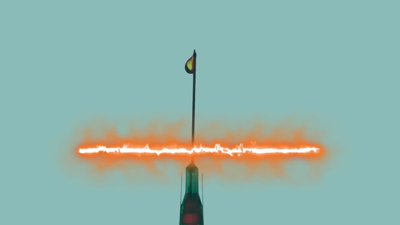 animación de un patrón de llama que forma una línea sobre el líquido que sale de la jeringa contra un fondo azul.