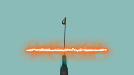 animation eines linienbildungs-flammenmusters über flüssigkeit, die aus der spritze gegen blauen hintergrund herauskommt.