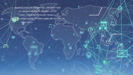 Animación-Del-Procesamiento-De-Datos-Y-Red-De-Conexiones-Sobre-El-Mapa-Mundial