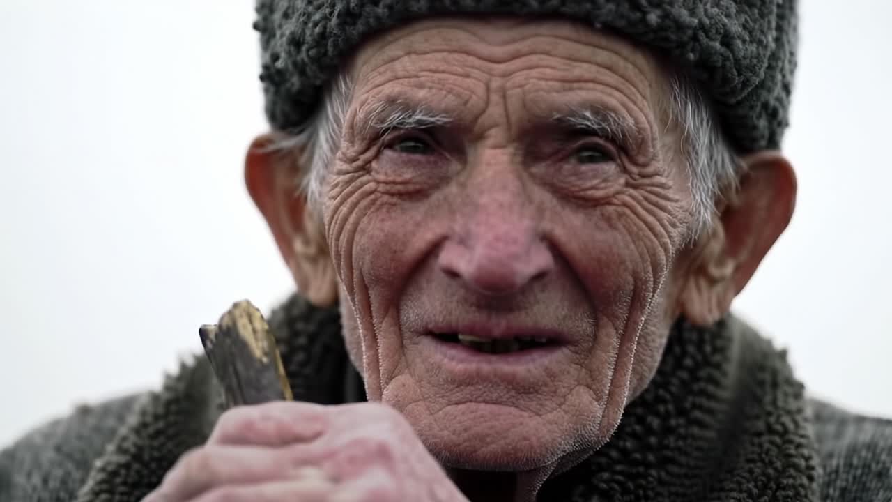 A Wise Elderly Man Holding a Walking Stick, Reflecting Depth of Experience and Resilience in a Close-Up Portrait Against a Soft Background