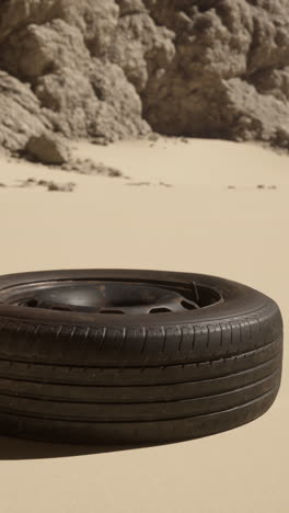 old tire on a sandy beach