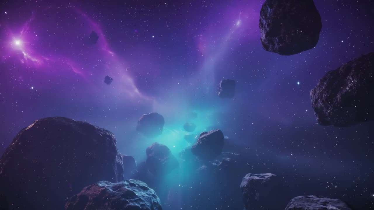 Vibrant Nebula and Asteroids in Deep Space