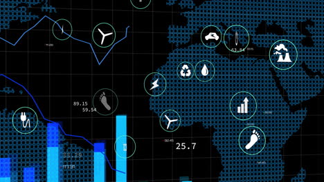 Animation-Eines-Netzwerks-Umweltfreundlicher-Und-Umweltfreundlicher-Symbole-Auf-Der-Weltkarte