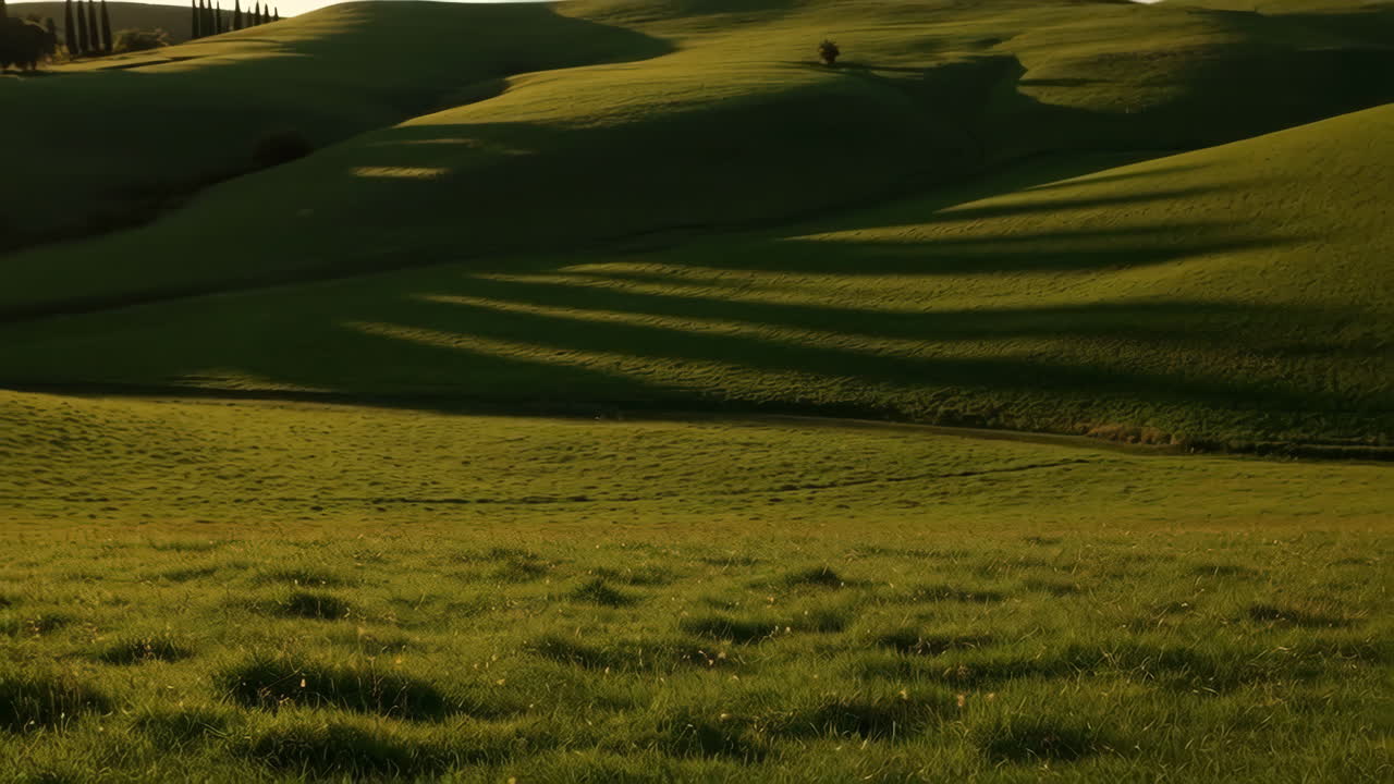 Rolling Green Hills Bathed in Sunlight and Shadows