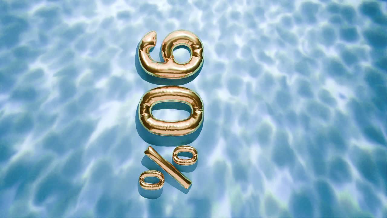 90% dorado flotando por encima de las ondas de agua en fondo azul vertical