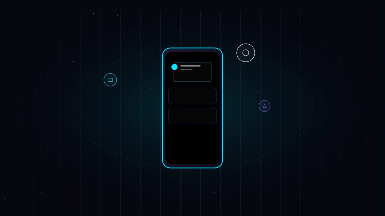 Abstract Digital Smartphone Interface Animation with Floating Geometric Elements