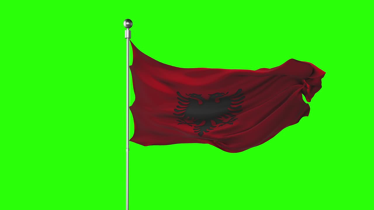 la bandera nacional de albania ondeando en la pantalla verde. animación de la llave de croma. ilustración de la política albanesa
