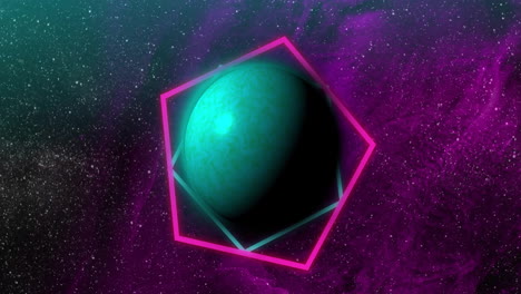 animation of colourful shapes over planet on sky with stars