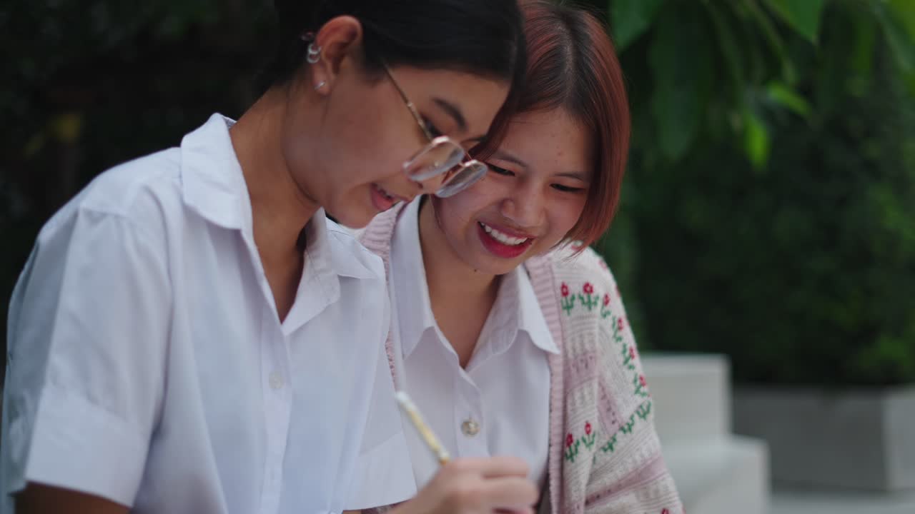 Two Young Women Studying Together