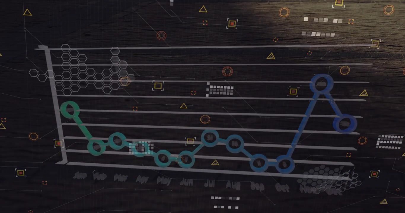 Animation of network of connections with icons over data processing