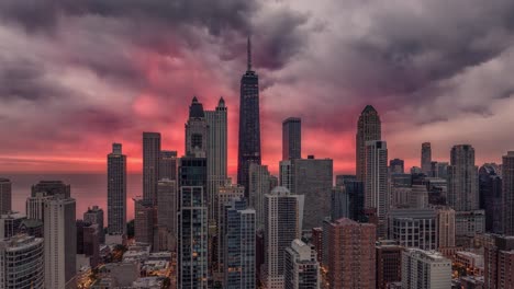 Chicago-Luftbild-Hyperlapse-Bei-Sonnenaufgang-Von-Westen