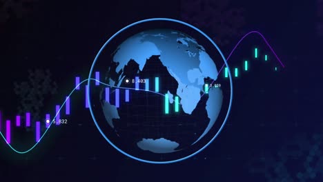 Animación-De-Línea-Con-Procesamiento-De-Datos-Financieros-Sobre-Globo-Azul