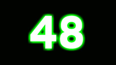 neon number 48 forty eight sign symbol modern animation motion graphics flicking on black background,green color glowing and shining for video elements