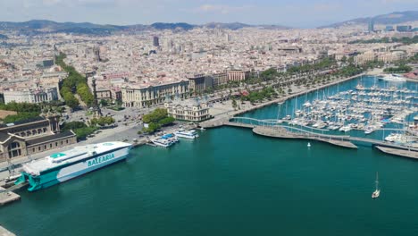 barcelona city with darsena nacional dock port and cruise ship terminal