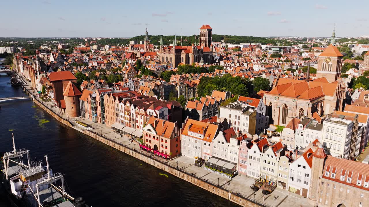 Aerial view of St Mary’s Church and St John’s in historic Gdansk Old Town