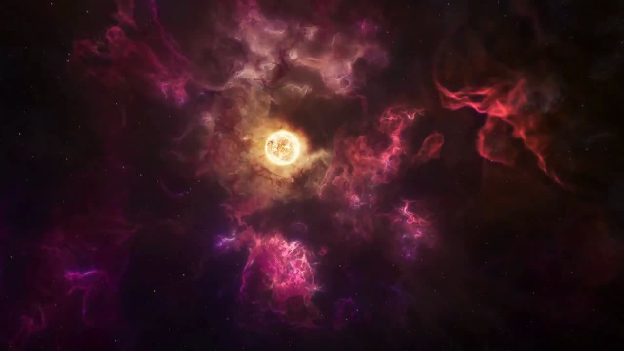 Formation of a new star inside a nebula of gas and dust. New solar system in outer space.