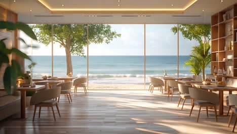 modern beachfront restaurant with panoramic ocean view