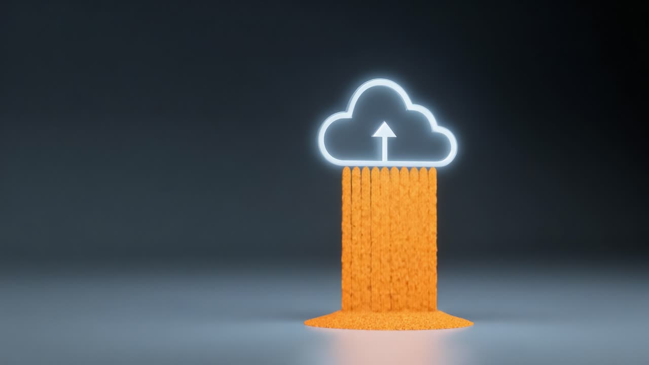 A Visualization of Cloud Computing: Transforming Digital Data from an Ethereal Cloud Symbol into a Solid Structure, Representing the Power and Efficiency of Modern Technology Solutions