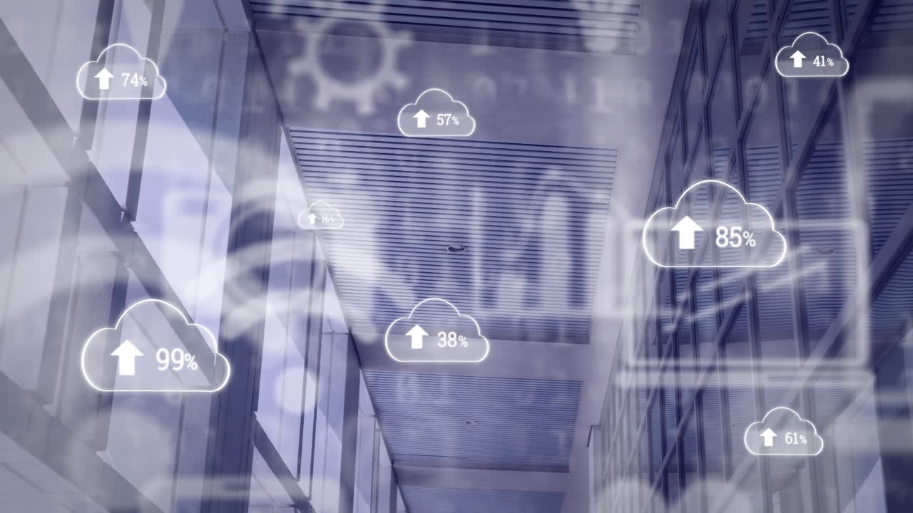 animación del procesamiento de datos a través de servidores informáticos