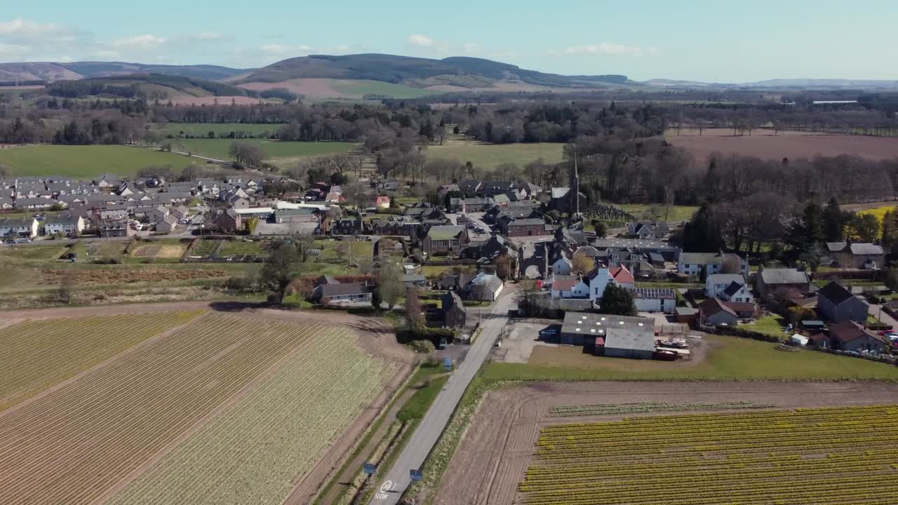 화창한 봄날, 스코틀랜드 애버딘셔, 스코틀랜드 페터케언의 공중 전망