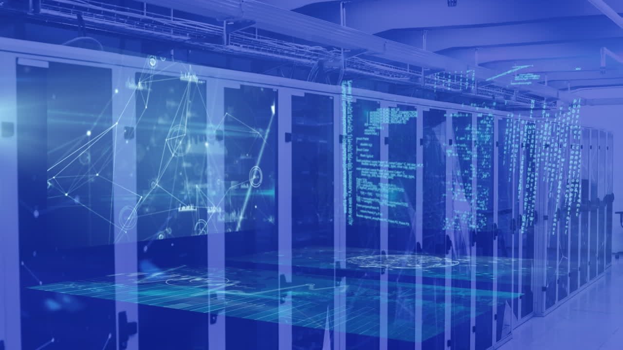 컴퓨터 서버를 통해 데이터 처리의 애니메이션