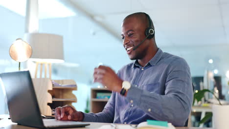 Video-call,-laptop-and-black-man-in-virtual