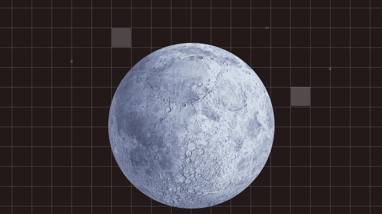 Rotating moon animation over grid background in space