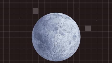 rotating moon animation over grid background in space