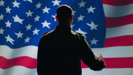 soldier serving in united states armed forces, doing patriotic gesturing