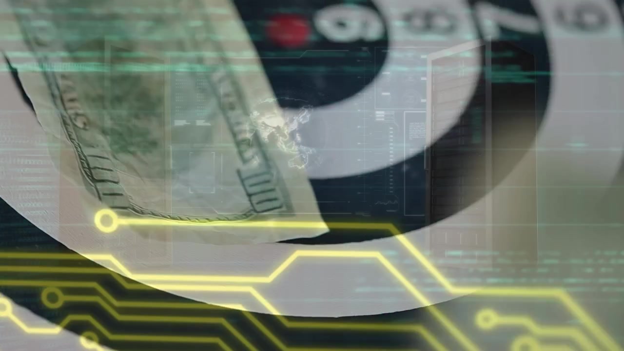 Animation of data processing over banknotes