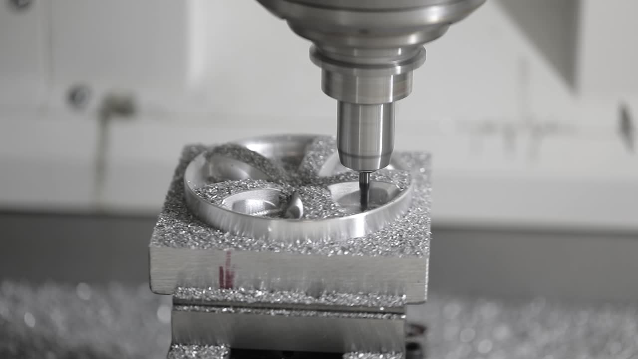 Metalworking CNC milling machine. Cutting metal modern processing technology.