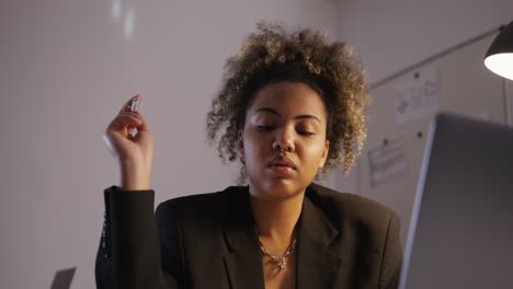 woman working late at night