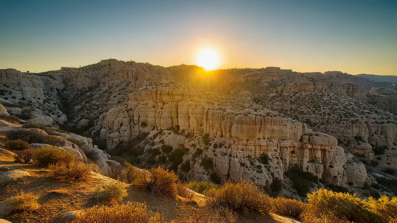 Scogliera di arenaria luminosa che cattura la luce dorata sul bordo del canyon, sole che tramonta sulla cresta