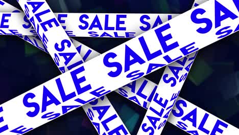 abstract many words sale written on moving lines on dark background, seamless loop. animation. concept of online shopping, many crossing tapes with sale inscription.