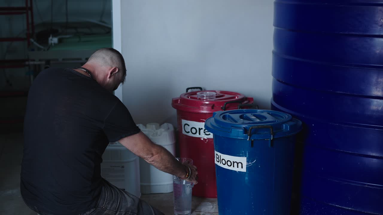 Worker Transferring Liquids in a Medical Facility