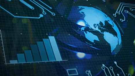 Animación-Del-Globo-Y-Procesamiento-De-Datos-Sobre-Pantalla-Y-Placa-De-Circuito.