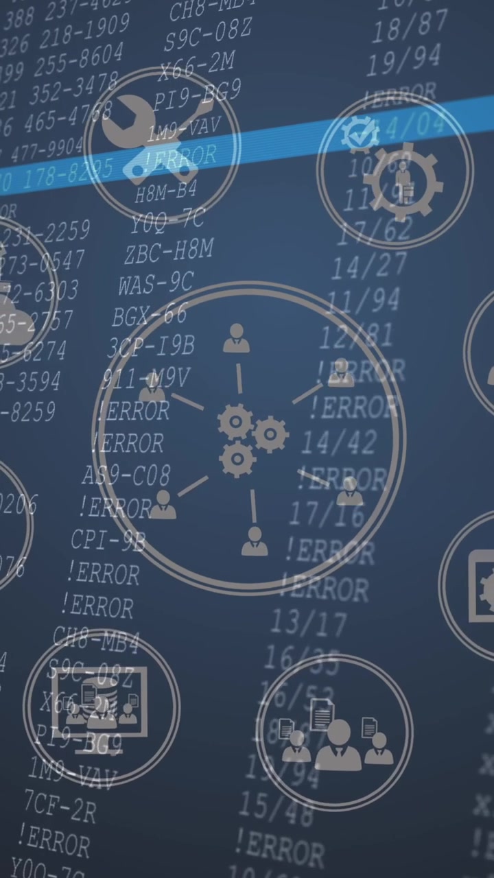 Animation of network of connections with icons over data processing