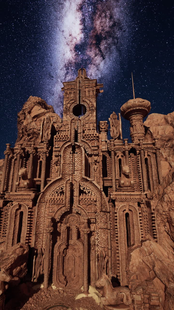 un antiguo castillo de piedra bajo un cielo nocturno estrellado