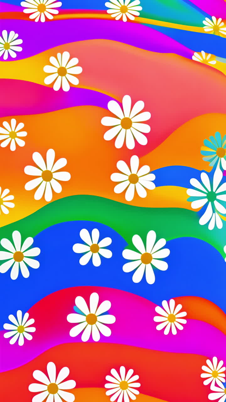 fondo abstracto colorido con margaritas blancas en patrones ondulados vibrantes