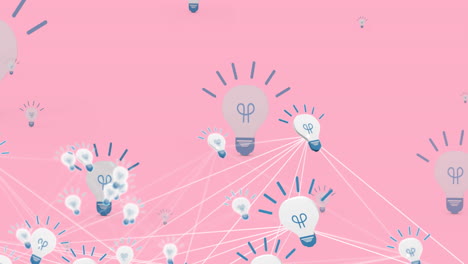 animación de la red de conexiones con bombillas sobre fondo rosa