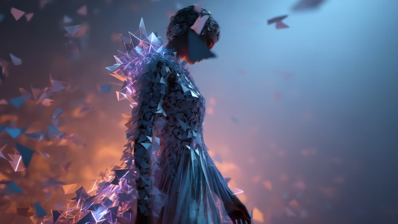 Donna astratta in abito geometrico futuristico
