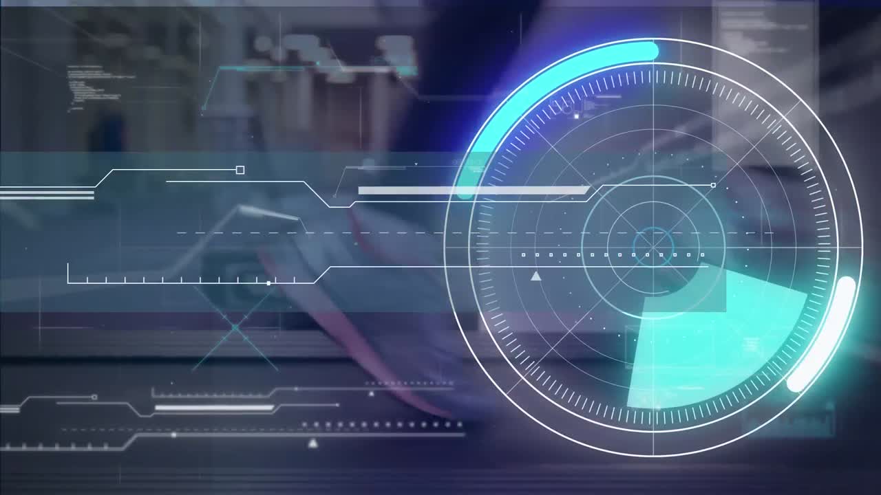 animación de piernas corriendo en la cinta con escaneo de alcance y procesamiento de datos