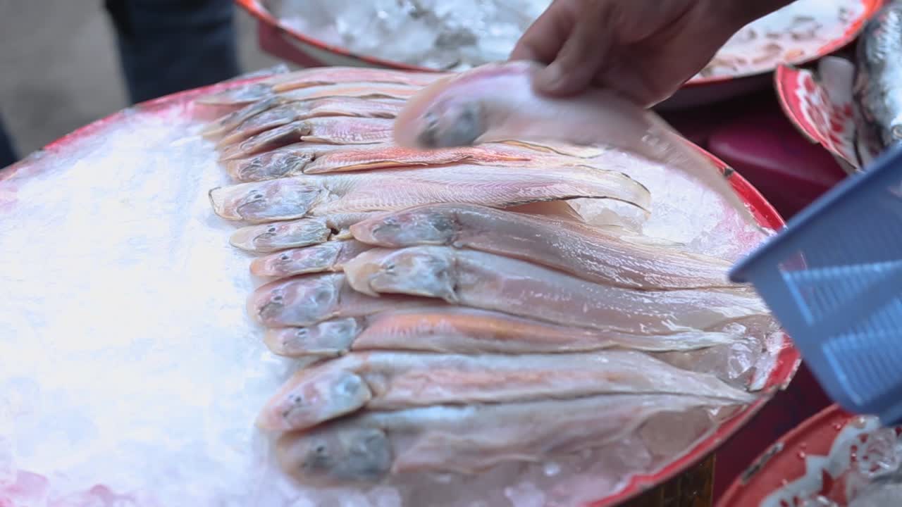 imágenes cerradas de pescado de mar preparado en el mercado de pescado local