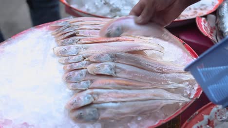 Imágenes-Cerradas-De-Pescado-De-Mar-Preparado-En-El-Mercado-De-Pescado-Local