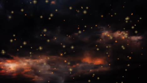 animation of fireworks on night sky with clouds