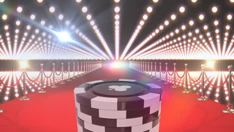 animación de monedas de casino en la alfombra roja contra la luz iluminada