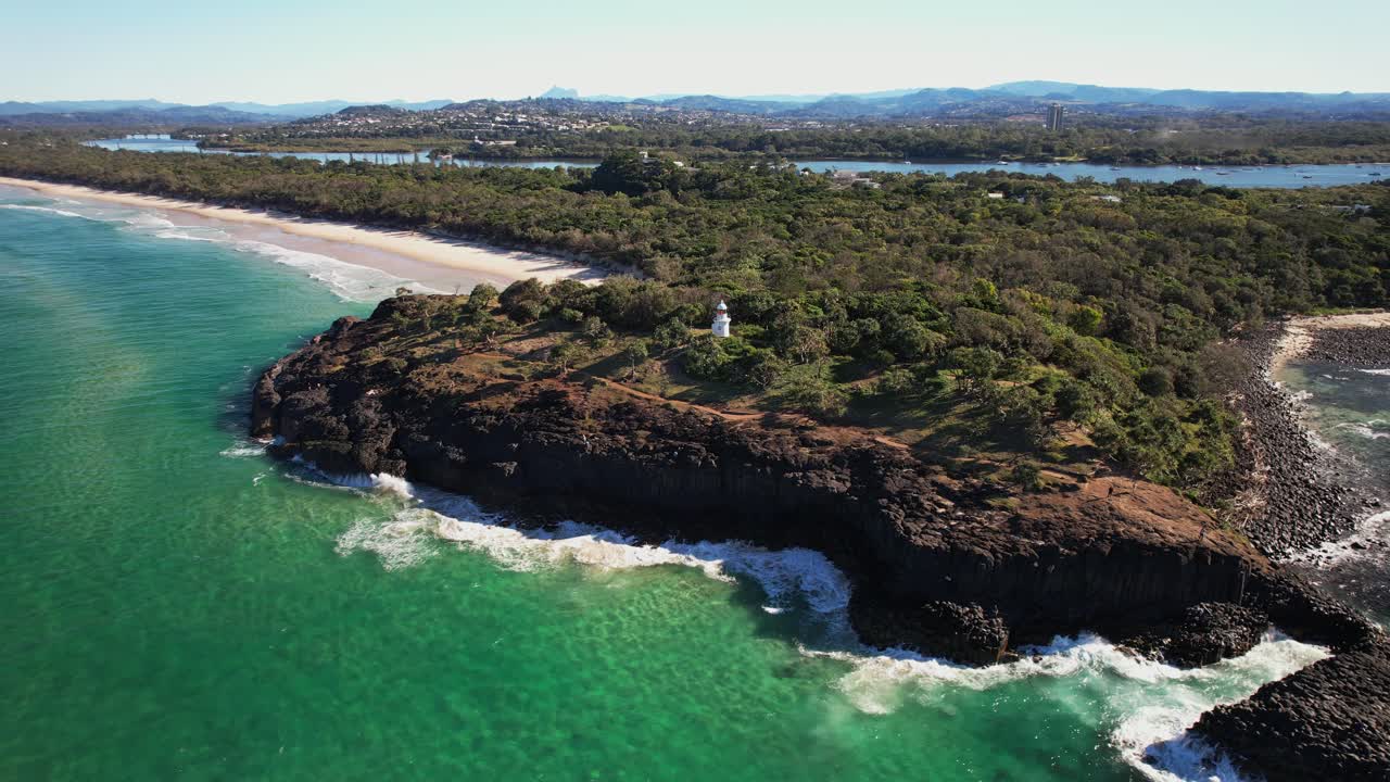 Aerial View On Fingal Head Lighthouse In Fingal Head, New South Wales, Australia - Drone Shot