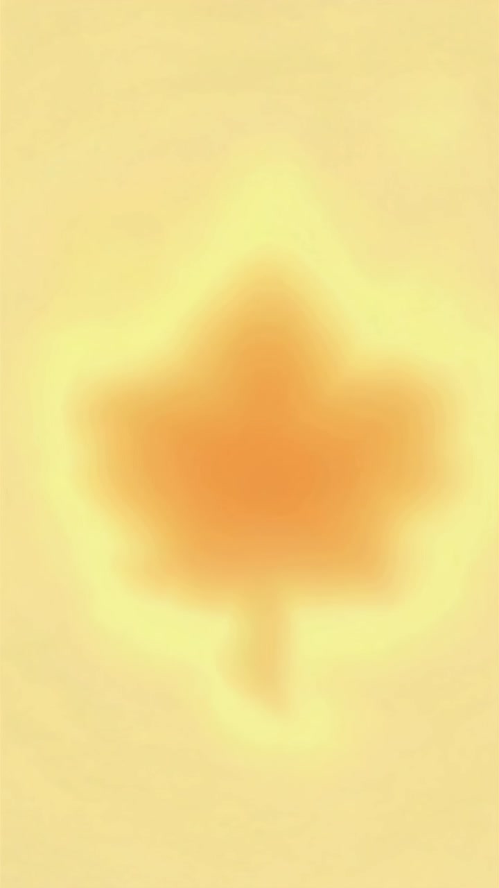 Top-down view of an orange maple leaf on a textured yellow background, resembling a watercolor