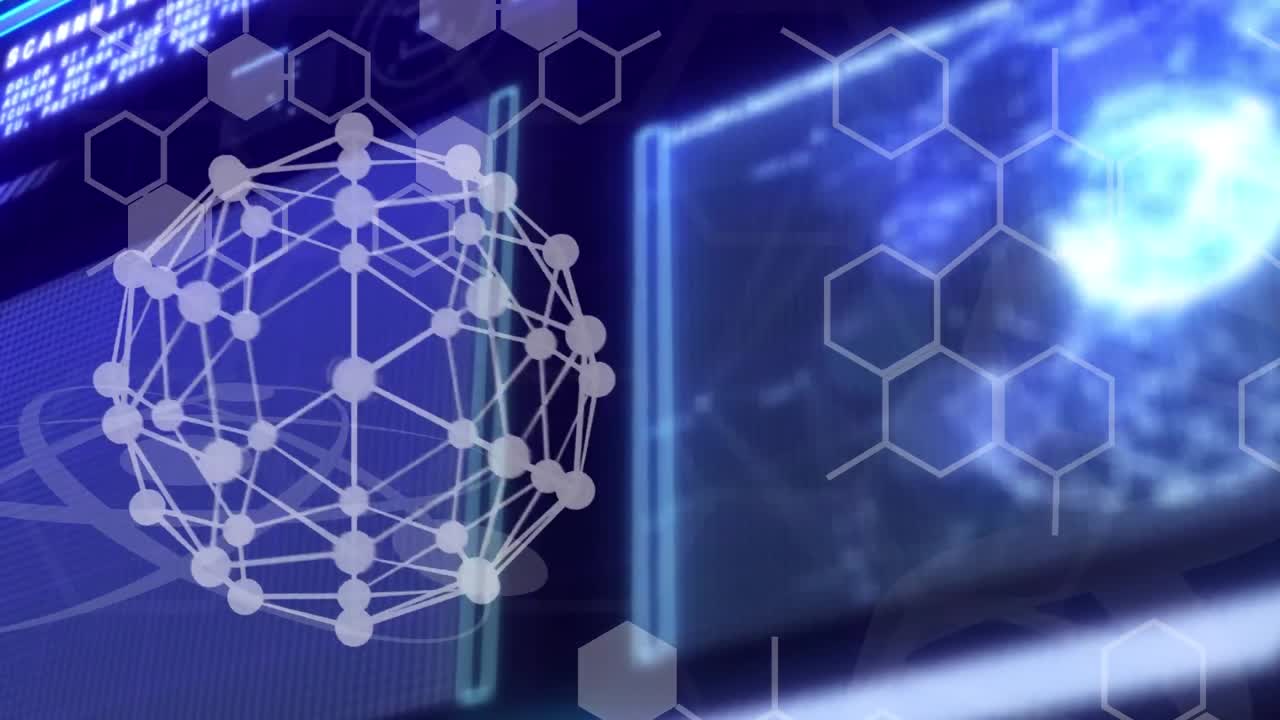 animación del globo de conexiones sobre el procesamiento de datos sobre fondo negro